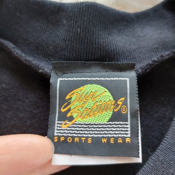 Vintage 90s Sun Sations Sport Wear Snow Pro Team Black Purple Sweatshirt XL - Picture 5 of 13